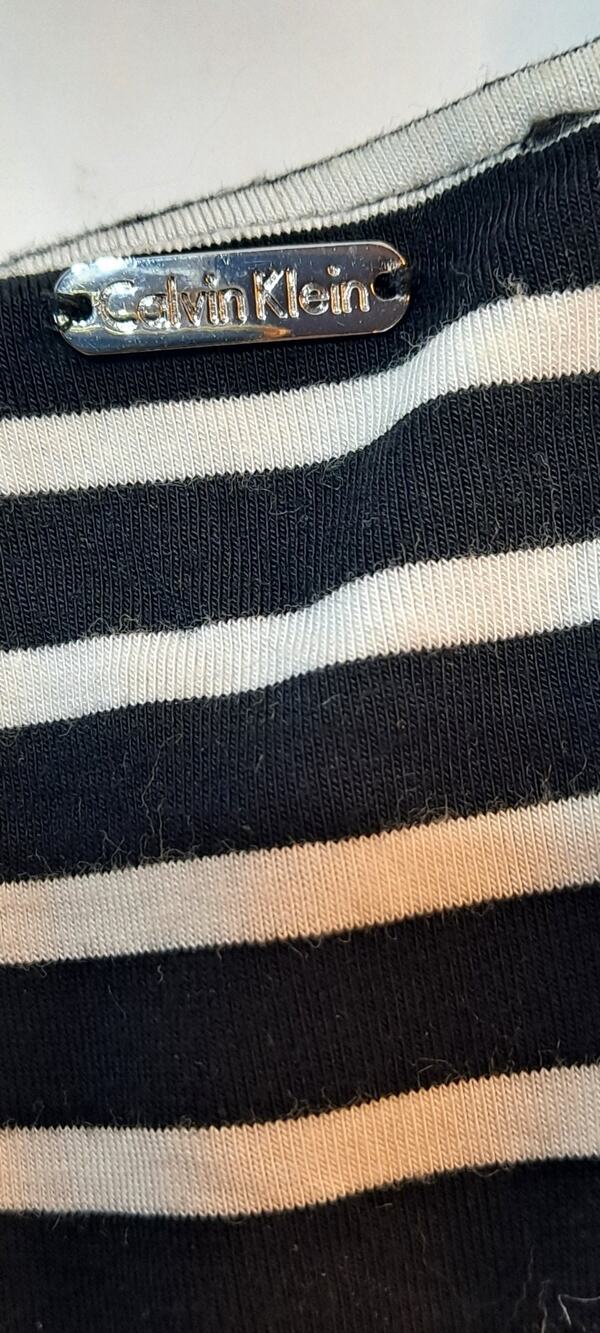 Calvin Klein Black & White Striped Sleeveless Dress